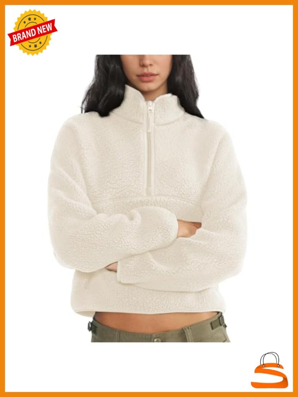 Womens Sherpa Fleece Quarter Zip Sweatshirt Pullover Jacket